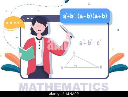 Lernen Mathematik der Bildung und Wissen Hintergrund Cartoon Vektor Illustration. Wissenschaft, Technologie, Ingenieurwesen, Formel oder Grundmathematiker Stock Vektor