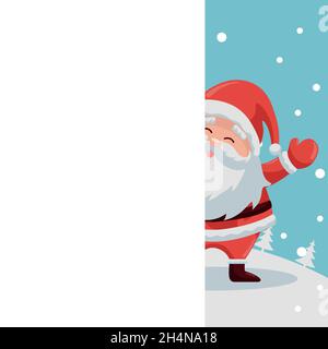 Fröhliches Weihnachtskartendesign des Weihnachtsmanns, der seine Hand hebt Stock Vektor