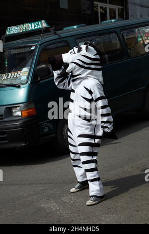 Verkehr Zebras helfen, Fußgänger die Straße überqueren, La Paz, Bolivien, Südamerika Stockfoto