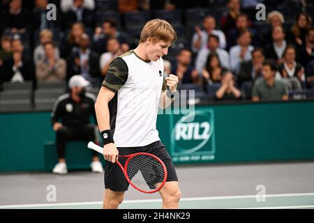 Ilya Ivashka aus Bulgarien während des Rolex Paris Masters 2021, ATP Masters 1000 Tennisturniers, am 3. November 2021 in der Accor Arena in Paris, Frankreich - Foto Victor Joly / DPPI Stockfoto