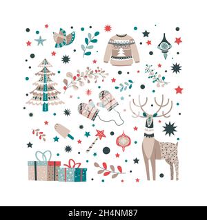 Postkarten-Vektor für Weihnachten und Neujahr Stock Vektor