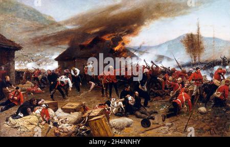 RORKE'S DRIFT, SÜDAFRIKA - 22-23. Januar 1879 - The Battle of Rorke's Drift - wie vom Künstler Alphonse de Neuville dargestellt. Rorkes Drift war ein Missi Stockfoto