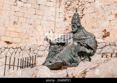 papa luna Statue, benedikt XIII., Papst, Peniscola, Spanien Stockfoto