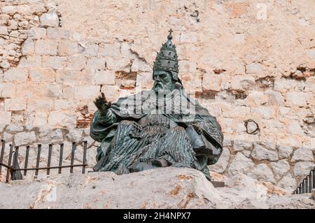 papa luna Statue, benedikt XIII., Papst, Peniscola, Spanien Stockfoto