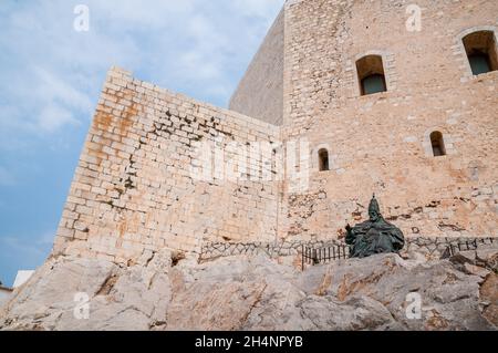 papa luna Statue, benedikt XIII., Papst, Peniscola, Spanien Stockfoto