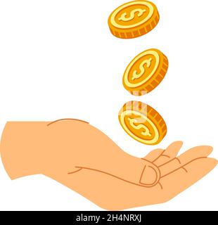 Hand hält Dollar-Münzen, Banking und verdienen Stock Vektor