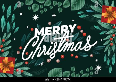 Aquarell weihnachten Hintergrund mit Blättern präsentiert Vektor-Design Illustration Stock Vektor