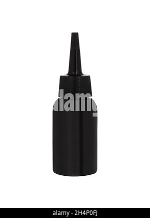 Schwarze saubere Plastikflasche für kosmetische Produkte für die Schönheitsroutine auf weißem, isoliertem Hintergrund platziert Stockfoto