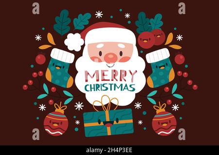 Flacher weihnachtshintergrund mit santa claus Vektor-Design-Illustration Stock Vektor