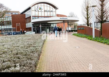Tilburg, Niederlande. Haupteingang des ETZ Elisabeth Krankenhauses, wo am mittwoch, 26. Februar 2020 der erste niederländische Corona / COVID-19 Patient aus Loon op Zand zur Behandlung des Virus in Quarantäne gebracht wurde. Stockfoto
