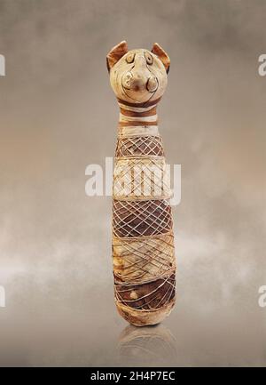 Alte ägyptische Katzenmumie, 664-332 v. Chr., Louvre Museum Inv 2678B, Katzenmumie in einer Stoffhülle. Höhe: 41 cm; Breite: 9.5 cm; Dicke: 10 cm . Sull Stockfoto