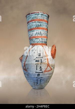 Anient ägyptische dekorierte Terrakotta-Vase Amphore, 1327-1068, 18. Dynastie, El-Arba el-Madfouna. Louvre Museum. Sully Zimmer 640. Stockfoto