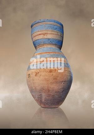 Anient ägyptische dekorierte Terrakotta-Vase Amphore, 1327-1068, 18. Dynastie, El-Arba el-Madfouna. Louvre Museum E 21838. Dekoriert mit Bands. Höhe: Stockfoto