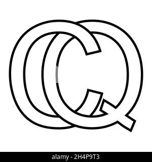 Logo Zeichen qc cq Symbol Zeichen Zeilensprungbuchstaben c q Logo qc cq erste Großbuchstaben Muster Alphabet Stock Vektor