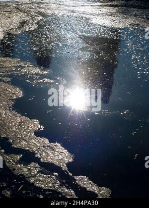 Ich leide unter einer seltsamen Täuschung; das Hinunterblicken ins Wasser erinnert mich oft an sternenklare Nächte oder galaktische Ausblicke. Nehmen Sie diese Ansicht, zum Beispiel - Es ist ac Stockfoto