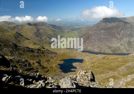 Blick von den Glyders über Nant Ffrancon Stockfoto