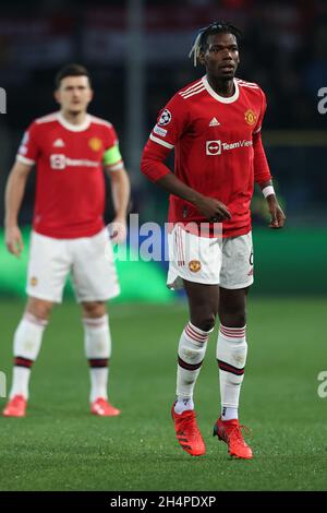 Bergamo, Italien. November 2021. Paul Pogba (Manchester United) während Atalanta BC gegen Manchester United, UEFA Champions League Fußballspiel in Bergamo, Italien, November 02 2021 Quelle: Independent Photo Agency/Alamy Live News Stockfoto