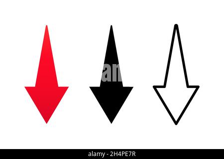 Pfeil-nach-unten-Symbol festgelegt. Vektor. Download-Symbol, Dateien hochladen. Vektor EPS 10. Isoliert auf weißem Hintergrund. Stock Vektor