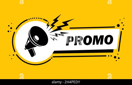Megaphon mit Promo Sprechblase Banner. Lautsprecher. Label für Business, Marketing und Werbung. Vektor auf isoliertem Hintergrund. EPS 10. Stock Vektor