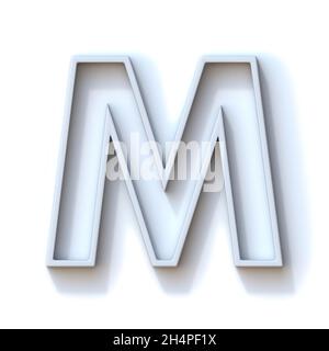 Grau extrudierte umrissene Schriftart mit schattiger 3D-Darstellung von Letter M auf weißem Hintergrund Stockfoto