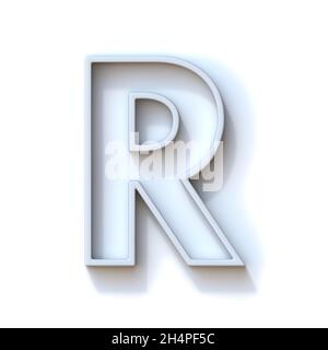 Graue extrudierte umrissene Schriftart mit schattiger 3D-Darstellung von Letter R auf weißem Hintergrund Stockfoto