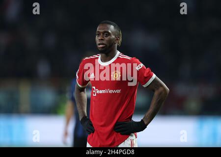 Bergamo, Italien. November 2021. Aaron Wan-Bissaka (Manchester United) während Atalanta BC gegen Manchester United, UEFA Champions League Fußballspiel in Bergamo, Italien, November 02 2021 Quelle: Independent Photo Agency/Alamy Live News Stockfoto