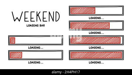Ladebar am Wochenende. Infografiken-Designelement mit Status der Woche abgeschlossen. Handgezeichnete Vektorgrafik isoliert auf weißem Hintergrund Stock Vektor