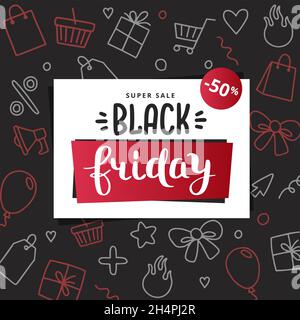 Black friday Banner-Vorlage mit Doodle-Elementen, Vektor-Illustration Stock Vektor