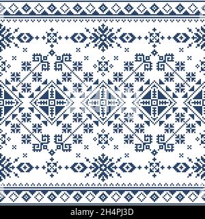 Zmijanski vez Kreuzstich-Stil Vektor Volkskunst nahtlose Muster - traditionelle Textil-oder Stoffdruck repetitive Design aus Bosnien und Herezegovina Stock Vektor