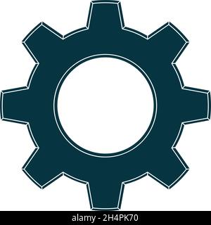 Zahnrad- oder Zahnradsymbol auf isoliertem weißem Hintergrund. Zahnrad in Schwarz und Maßoptik. Stock Vektor