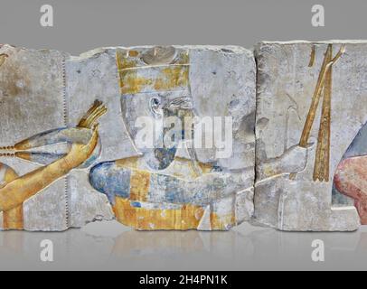 Ancinet ägyptische Grabdekoration, die Gottheit darstellt, 1279-1213 v. Chr. Aus dem kleinen Tempel, der von König Rameses II. In Abydos erbaut wurde. Louvre Museum N 127 oder N 128 Stockfoto