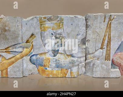 Ancinet ägyptische Grabdekoration, die Gottheit darstellt, 1279-1213 v. Chr. Aus dem kleinen Tempel, der von König Rameses II. In Abydos erbaut wurde. Louvre Museum N 127 oder N 128 Stockfoto