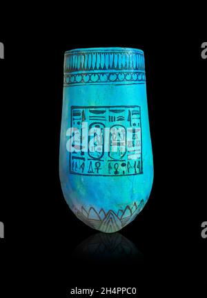 Alte ägyptische Vase mit Namen Ramesses II, 1279-01213 v. Chr., 19. Dynastie, glasierte Terrakotta. Louvre Museum E1094. Dies kann eine Tempelvase gewesen sein, die verwendet wurde Stockfoto