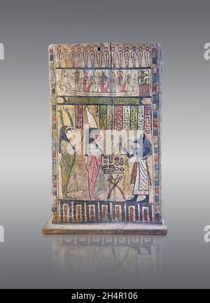 Ptolemäische ägyptische Stele-Grabkiste mit Anubis, 332-30BC, Louvre Museum AF13480. Sully Zimmer 644. Dekoration: Anubis, gott mit Hundekopf, stehend, Stockfoto