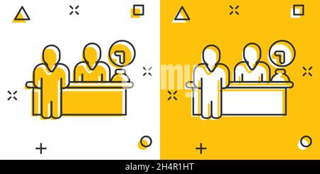 Das Symbol an der Rezeption im Comic-Stil. Buchungsservice Cartoon Vektor Illustration auf weißem isolierten Hintergrund. Hotelreservierung Splash-Effekt busi Stock Vektor