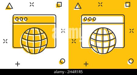 Website Domain-Symbol im Comic-Stil. Globale Internet-Adresse Cartoon Vektor Illustration auf weißem Hintergrund isoliert. Server-Splash-Effekt für Unternehmensunternehmen Stock Vektor