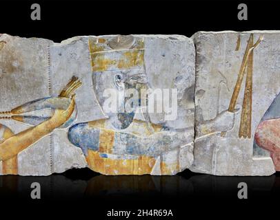 Ancinet ägyptische Grabdekoration, die Gottheit darstellt, 1279-1213 v. Chr. Aus dem kleinen Tempel, der von König Rameses II. In Abydos erbaut wurde. Louvre Museum N 127 oder N 128 Stockfoto