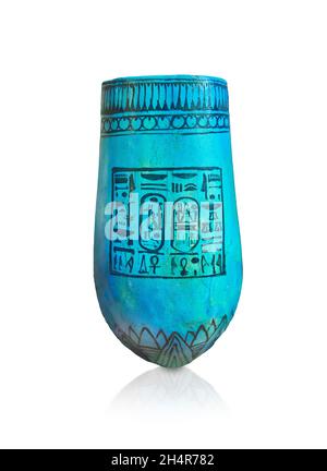 Alte ägyptische Vase mit Namen Ramesses II, 1279-01213 v. Chr., 19. Dynastie, glasierte Terrakotta. Louvre Museum E1094. Dies kann eine Tempelvase gewesen sein, die verwendet wurde Stockfoto