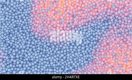 Wellen von blauen und orangen Partikeln. 3D-Illustration Stockfoto