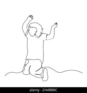 Springender Junge. Eine durchgehende Linie. Vektordarstellung mit einer einzigen Linie gezeichnet. Stock Vektor