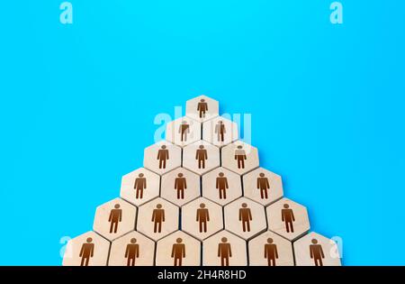 Menschen in einer hierarchischen Pyramide. Klassische Form des Organisationsmanagements. Zuverlässige Struktur des Unternehmens. Personalmanagement. Humanresou Stockfoto