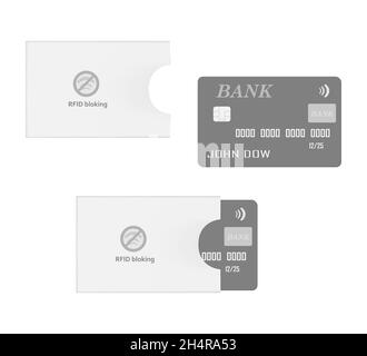 Bank-Chipkarte aus Kunststoff mit RFID-Sperrhülsenhalter isoliert auf weißem Hintergrund. Vektorvorlage Stock Vektor