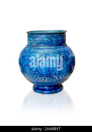 Ptolemäische Vase mit hohem Relief, glasiert, verziert mit Tieren, 100-99 v. Chr. Louvre Museum E22582. Dekoriert mit Aparade von Tieren; Hasen; Pferd; Antilope; g Stockfoto