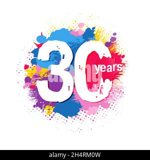 Zahlen zum 30. Jahrestag. 30 Jahre oder 30 % Rabatt auf das Logo-Konzept. Isolierte abstrakte Grafik-Design-Vorlage. Kreative helle bg, 3 und 0 Stellen. Bru Stock Vektor