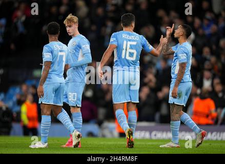 Manchester, Großbritannien. November 2021. Man City-Spieler während des UEFA Champions League-Spiels zwischen Manchester City und Club Brugge am 3. November 2021 im Etihad Stadium, Manchester, England. Foto von Andy Rowland. Quelle: Prime Media Images/Alamy Live News Stockfoto