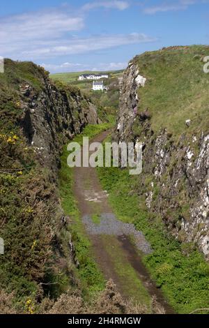 Alte Bahndamm von Stranraer nach Portpatrick, Dumfries & Galloway, Schottland Stockfoto