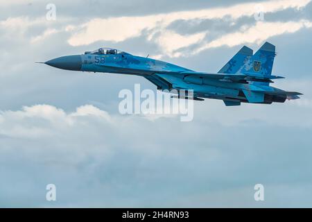 Ukrainische Luftwaffe Su-27 Flanker, RAF Fairford Stockfoto