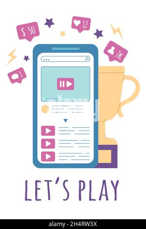 Videospiel-Stream, Online-Video-Meisterschaft, Streaming-Konzept, Illustration in einem flachen Stil, isoliert auf einem weißen Hintergrund. Stock Vektor