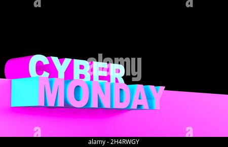 Blauer und violetter Cyber monday Schriftzug .3d Render Stockfoto