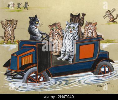 LOUIS WAIN (1860-1939) englischer Künstler, der vor allem für seine Illustrationen von Katzen bekannt ist. „The Motor Adventure“ Stockfoto